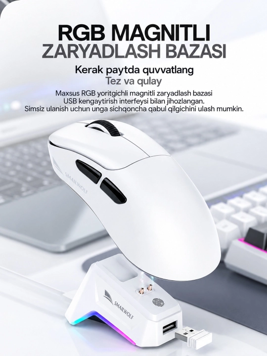 SMAILWOLF M5 3 rejimli simsiz sichqoncha, Bluetooth, 2.4G, Type-C