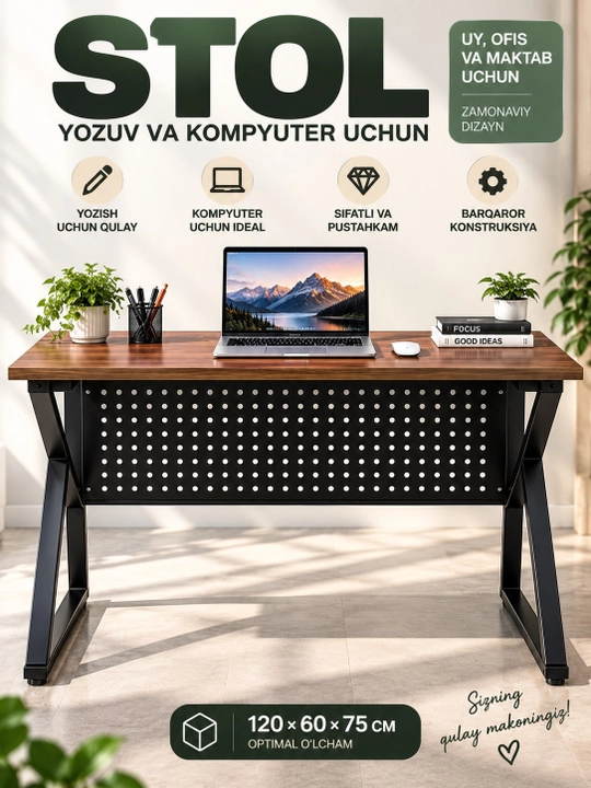 Ofis, maktab, noutbuk, kompyuter, ish va dars uchun tokchali yozuv stoli - 