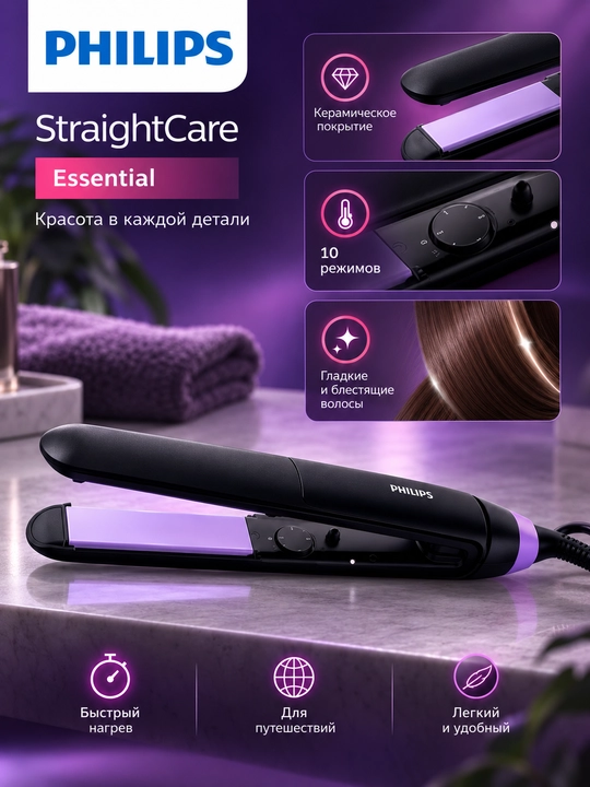 Philips StraightCare BHS377 soch to‘g‘rilagichi, keratinli professional dazmol