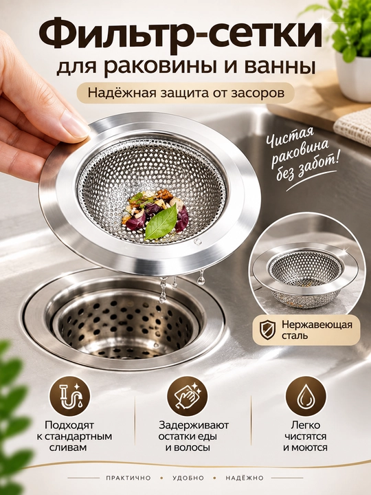 Rakovina va vanna uchun to'rli filtr ,90 , 115 mm - 