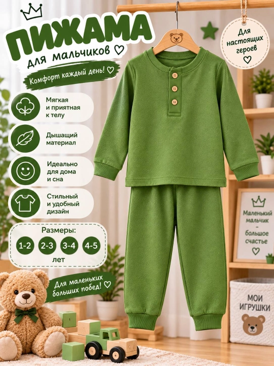 Детская пижама для мальчика, комплект кофта и штаны, домашний костюм 1–5 лет