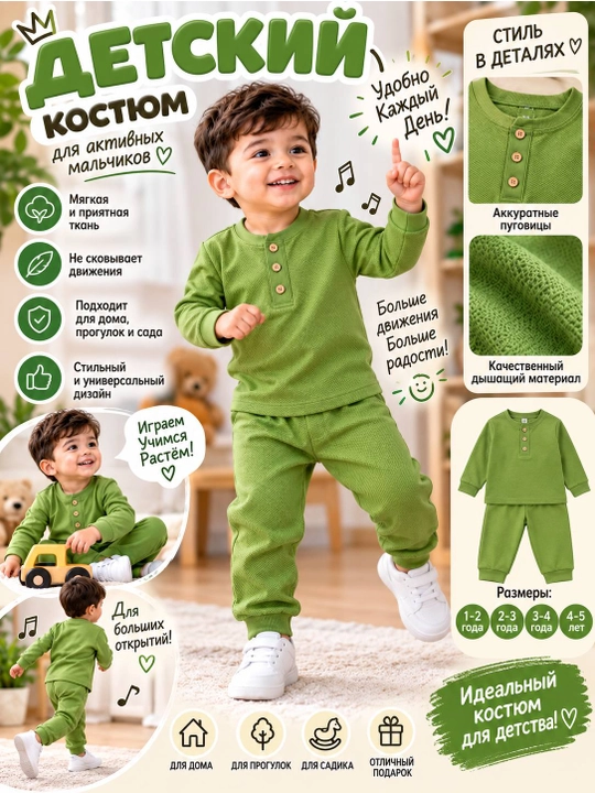 Детская пижама для мальчика, комплект кофта и штаны, домашний костюм 1–5 лет