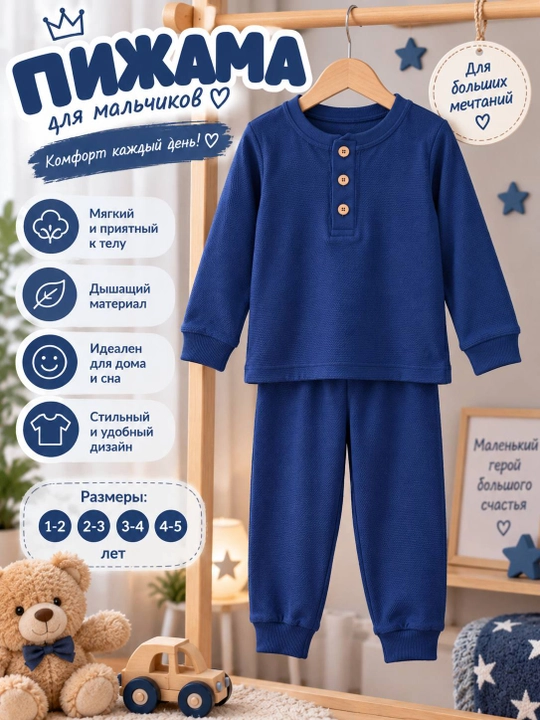 Детская пижама для мальчика, комплект кофта и штаны, домашний костюм 1–5 лет