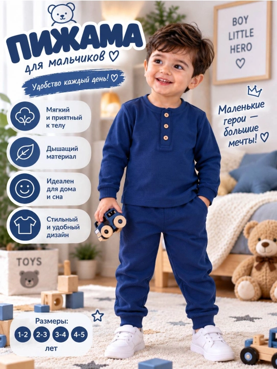 Детская пижама для мальчика, комплект кофта и штаны, домашний костюм 1–5 лет