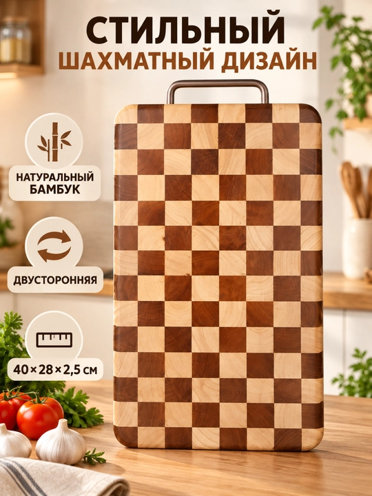 Разделочная доска из натурального бамбука, двусторонняя кухонная доска для нарезки - 