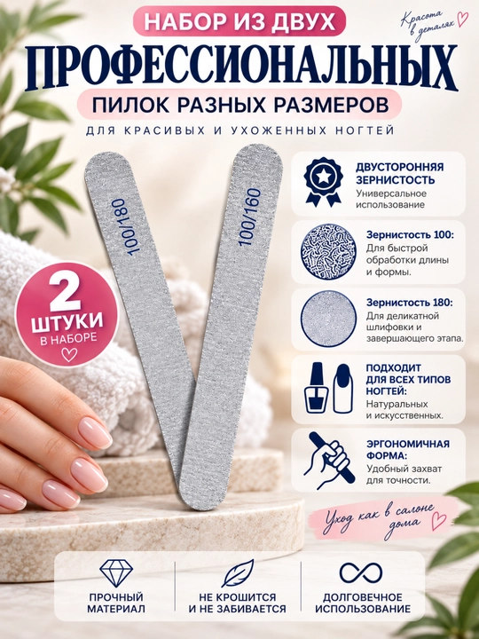 Tirnoqlar uchun egovlar to‘plami, ikki tomonlama egovlar 100/180, tabiiy va sun’iy tirnoqlar uchun - 