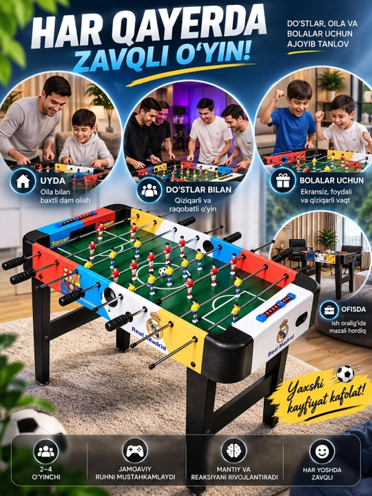 Stol futboli, Kicker o'yini, bolalar va kattalar uchun futbol stoli, 92x46x69.5 sm