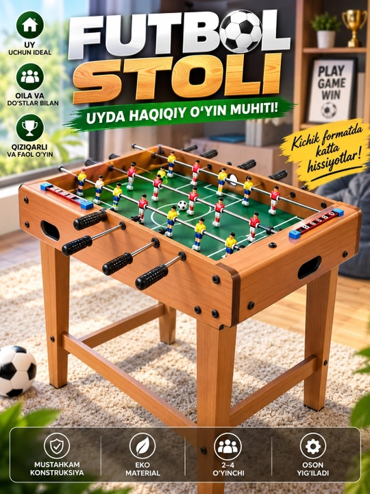 Stol futboli, Kicker o'yini, bolalar va kattalar uchun futbol stoli, 92x46x69.5 sm - 