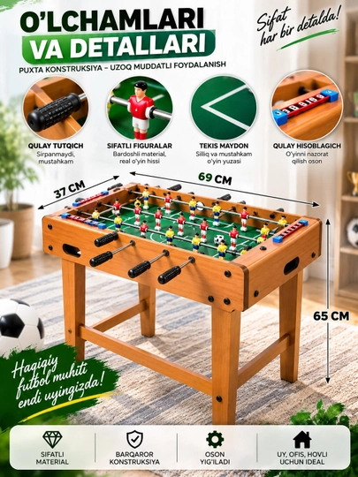Stol futboli, Kicker o'yini, bolalar va kattalar uchun futbol stoli, 92x46x69.5 sm