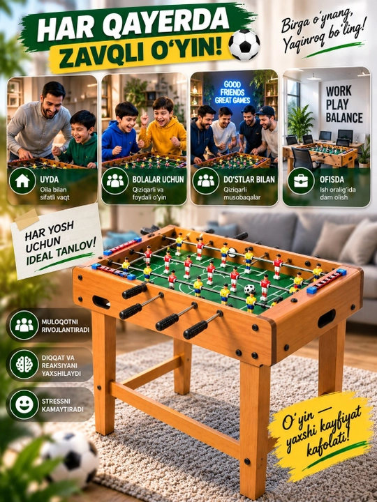Stol futboli, Kicker o'yini, bolalar va kattalar uchun futbol stoli, 92x46x69.5 sm