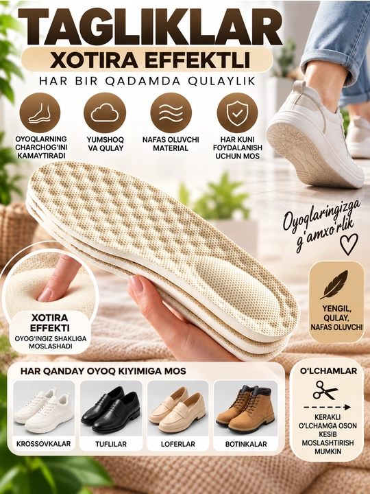 Стельки с эффектом памяти Memory Foam, 3 модели - 