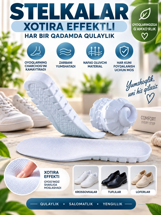 Стельки с эффектом памяти Memory Foam, 3 модели - 