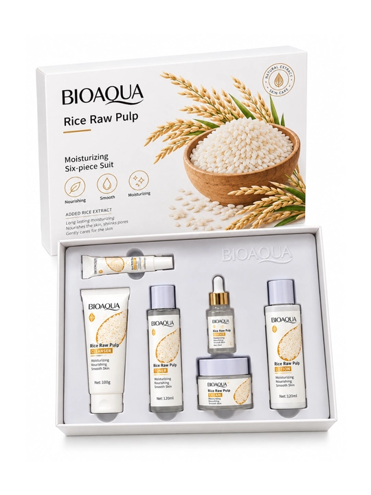 BIOAQUA Rice Raw Pulp yuz parvarishi to‘plami, 5-6 ta buyum, yo‘l formati