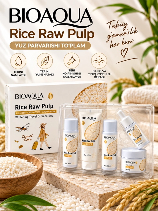 BIOAQUA Rice Raw Pulp набор для ухода за лицом, 5 - 6 предметов, дорожный формат
