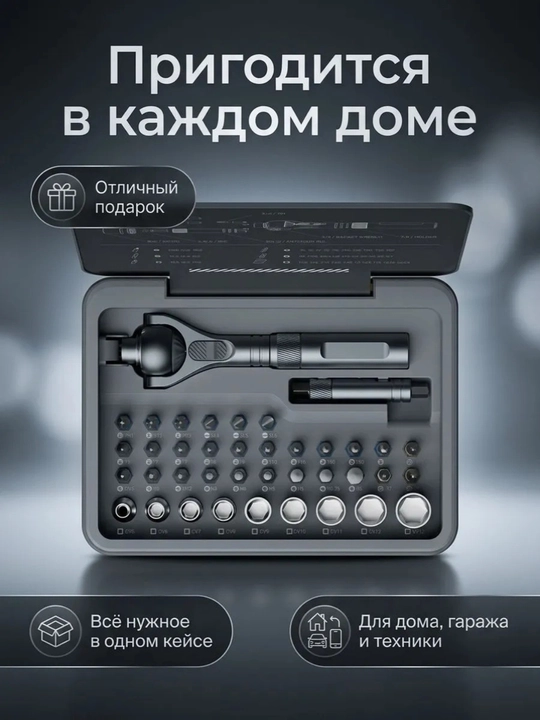 Набор отверток с трещоткой ATUMAN RS-2 40 в 1 отвертка с битами и головками в кейсе