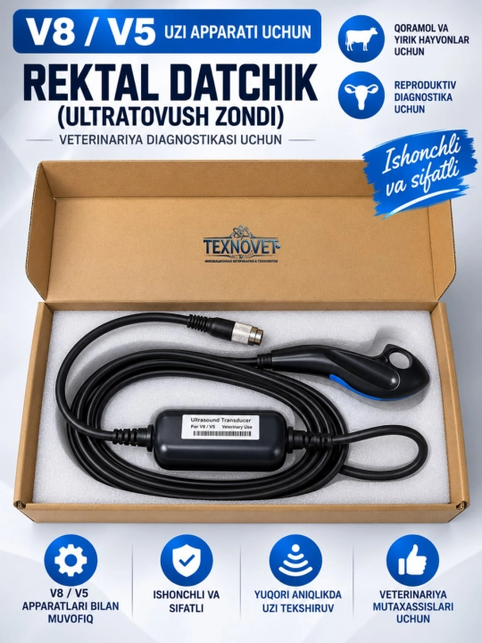 V8 va V5 UZI apparati uchun veterinariya rektal datchik — ultratovush zondi