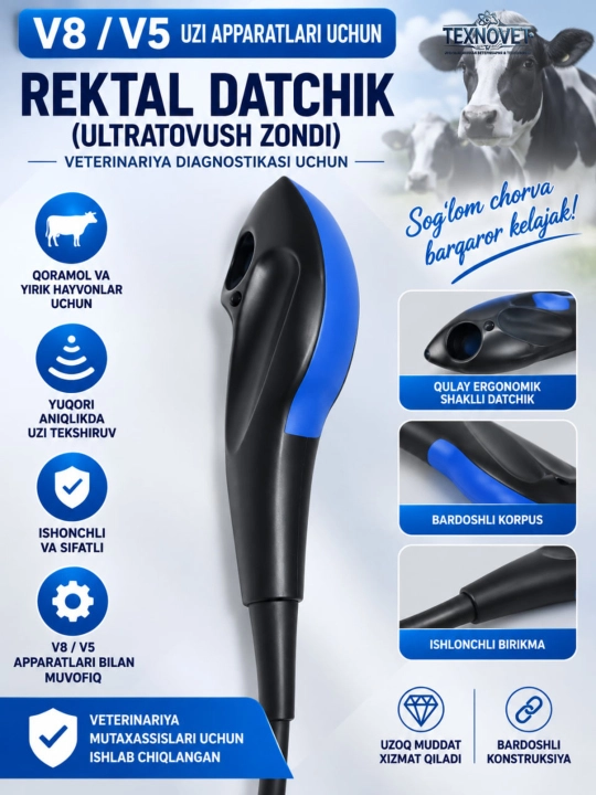V8 va V5 UZI apparati uchun veterinariya rektal datchik — ultratovush zondi