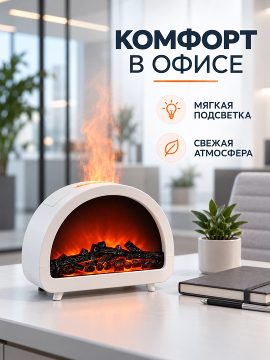 Dekorativ olov effektli havo namlagich va aroma diffuzor, LED tungi chiroq, 200 ml