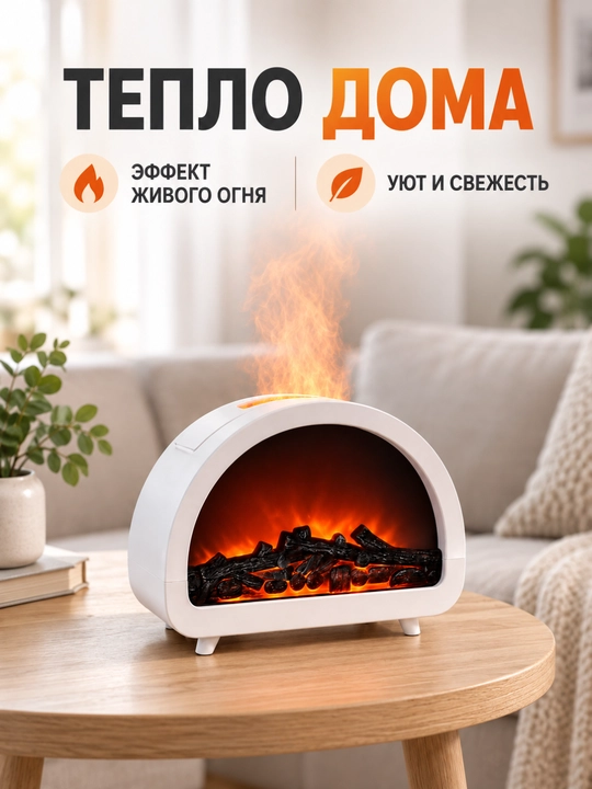 Dekorativ olov effektli havo namlagich va aroma diffuzor, LED tungi chiroq, 200 ml