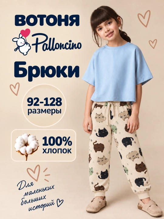 Palloncino qizlar uchun jogger shim, tukli paxta, 92–128 - 