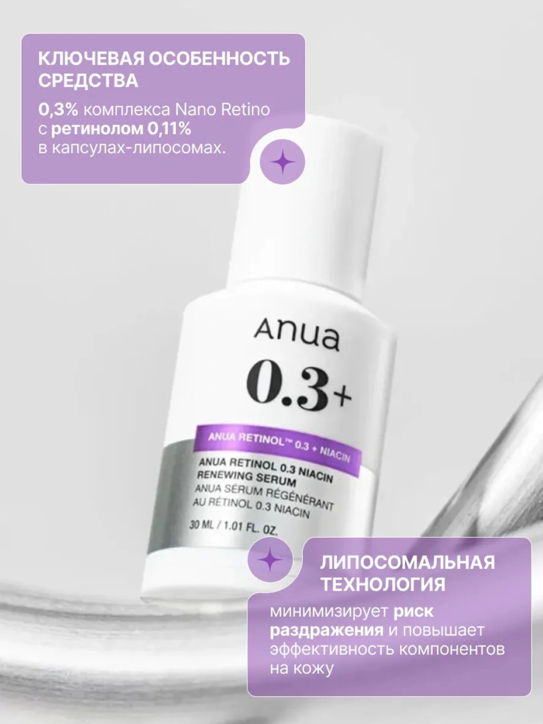 Сыворотка, серум с ретинолом Anua Retinol 0,3%+Niacin Renewing, 30 мл