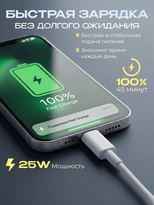 Зарядное устройство для iPhone быстрая зарядка 25W, Type C - Lightning