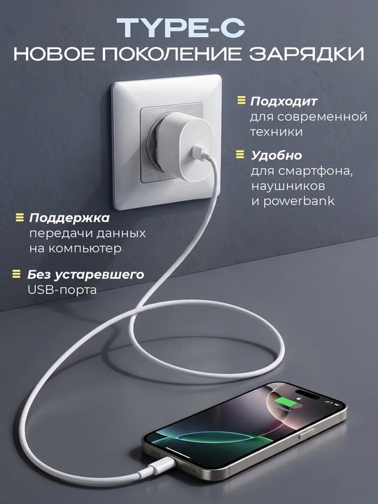 Зарядное устройство для iPhone быстрая зарядка 25W, Type C - Lightning