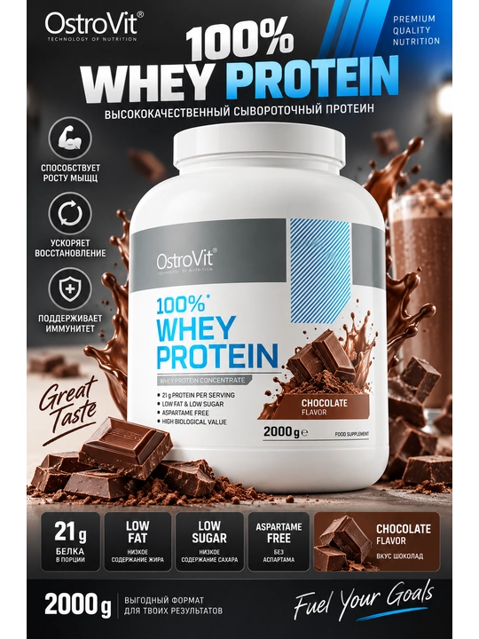 OstroVit 100% Whey protein, шоколадный сывороточный протеин для мыщц - 