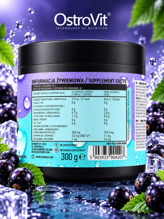 OstroVit Aqua Kick Good Night 300 g — kechki ichimlik, ko‘k meva ta’mi  