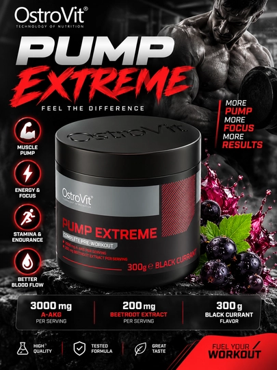 OstroVit Pump Extreme 300 г — комплекс для мощного пампа, вкус чёрная смородина - 