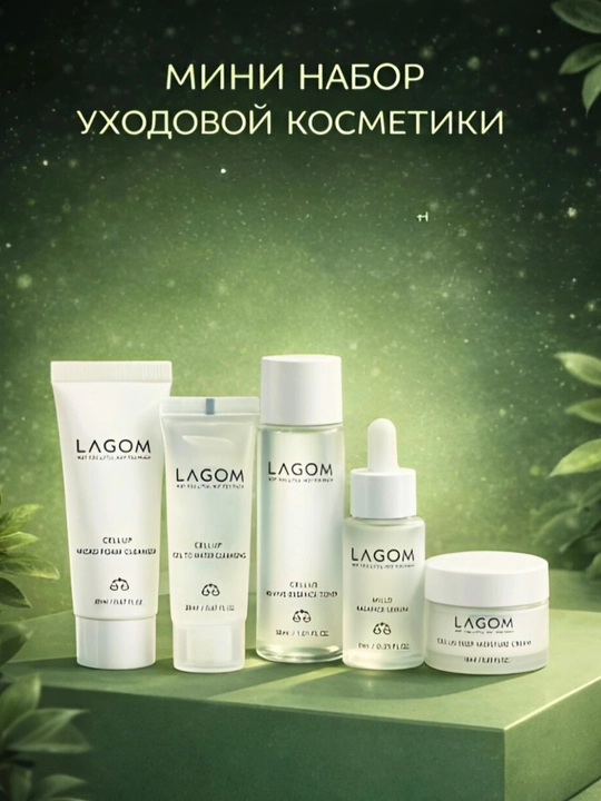 LAGOM Korean Skin Care Set - yuz terisi uchun koreys kosmetikasi 5 talik mini to'plami - 