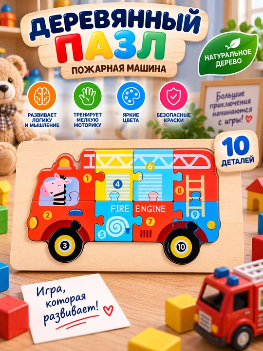 Bolalar uchun 3D yog‘och pazl, 6 xil - 