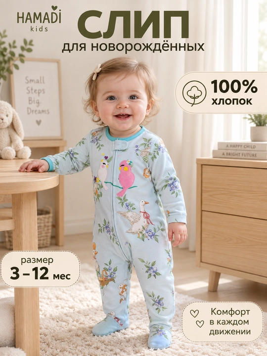 Yangi tug‘ilgan chaqaloqlar uchun Slip kombinezon, 100% paxta - 