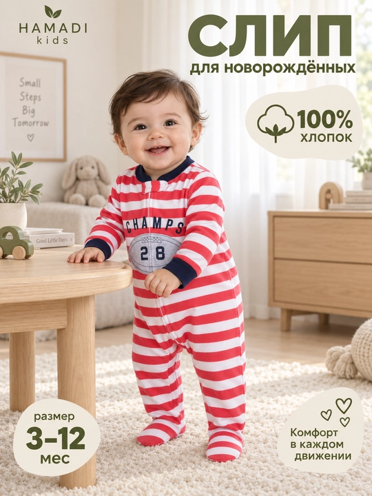 Yangi tug‘ilgan chaqaloqlar uchun Slip kombinezon, 100% paxta - 