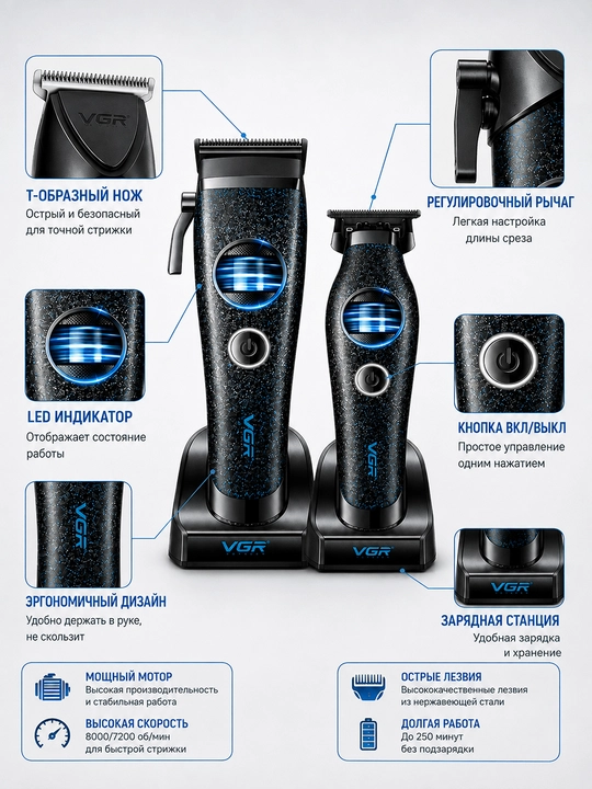 Soch va soqolni parvarish qilish uchun professional to'plam VGR MUSCULAR V-285 S4