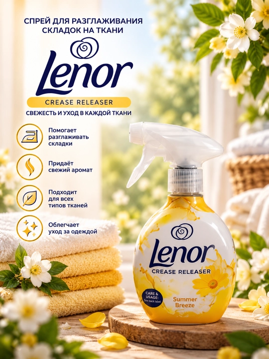 Lenor Crease Releaser — kiyimdagi burmalarni tekislovchi va yangilovchi sprey - 