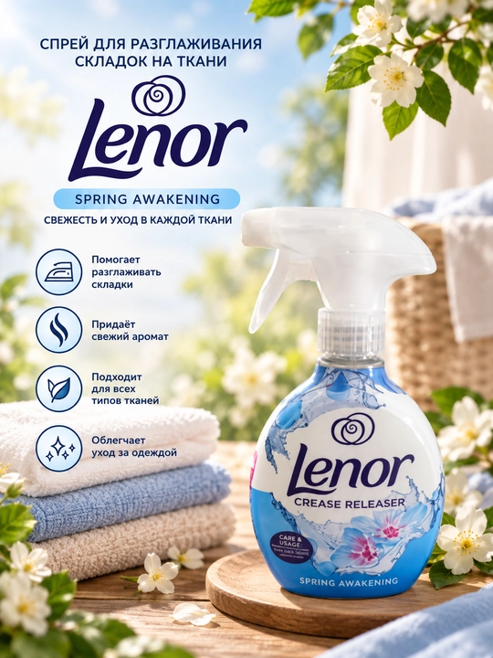 Lenor Crease Releaser — kiyimdagi burmalarni tekislovchi va yangilovchi sprey - 
