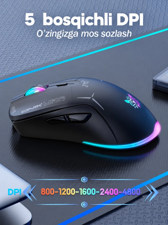ONIKUMA CW917 RGB simsiz o‘yin sichqonchasi, 2.4 GHz/USB Type-C, 4800 DPI