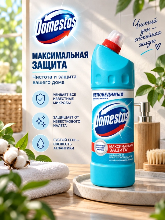 Domestos — uy tozalash va himoya qilish uchun dezinfeksiyalovchi vosita - 