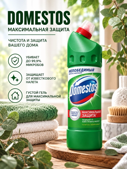 Domestos — uy tozalash va himoya qilish uchun dezinfeksiyalovchi vosita - 