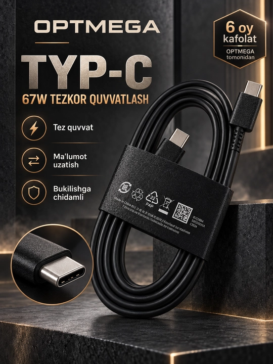 Кабель для быстрой зарядки, type-c to type-c, fast charging, Samsung, Xiaomi, сила тока 7А