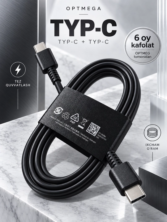 Кабель для быстрой зарядки, type-c to type-c, fast charging, Samsung, Xiaomi, сила тока 7А