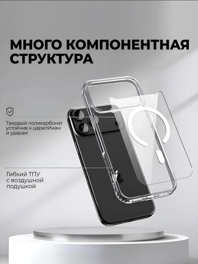 IPhone XS–17 Pro Max uchun MagSafei shaffof shisha g‘ilof,himoyalovchi va zarbaga chidamli
