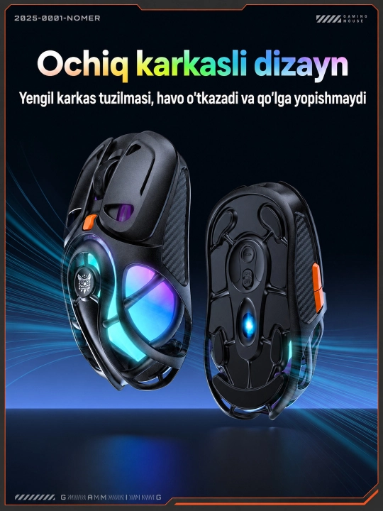 ONIKUMA DM02 RGB simsiz o‘yin sichqonchasi, 2.4 GHz/USB Type-C, 12800 DPI