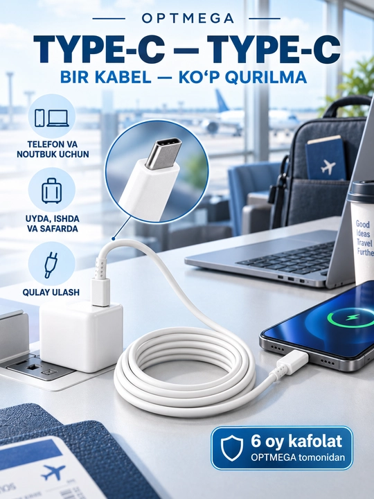 Tez zaryadlash uchun kabel, type-c to type-c, fast charging, Samsung, Xiaomi, tok kuchi 7A