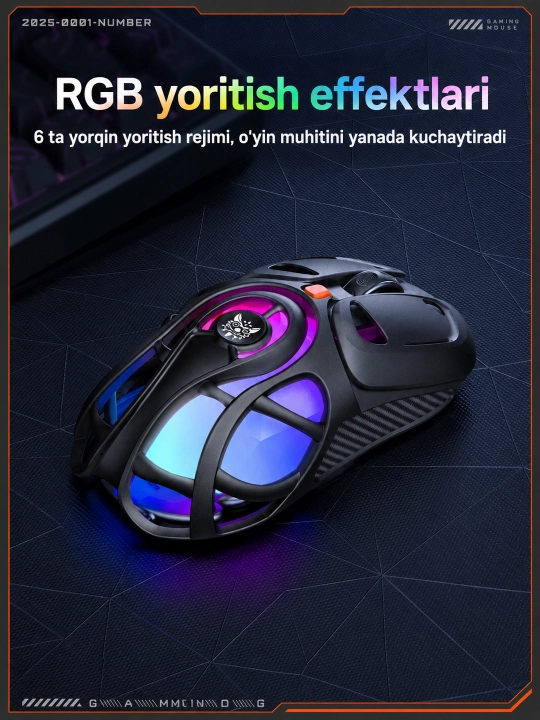 ONIKUMA DM02 RGB simsiz o‘yin sichqonchasi, 2.4 GHz/USB Type-C, 12800 DPI