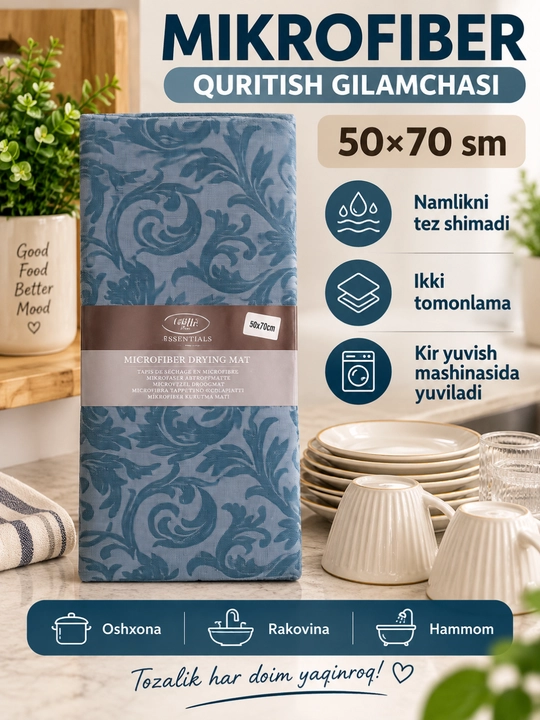 Quritish uchun mikrofiber gilamcha, 50×70 sm - 