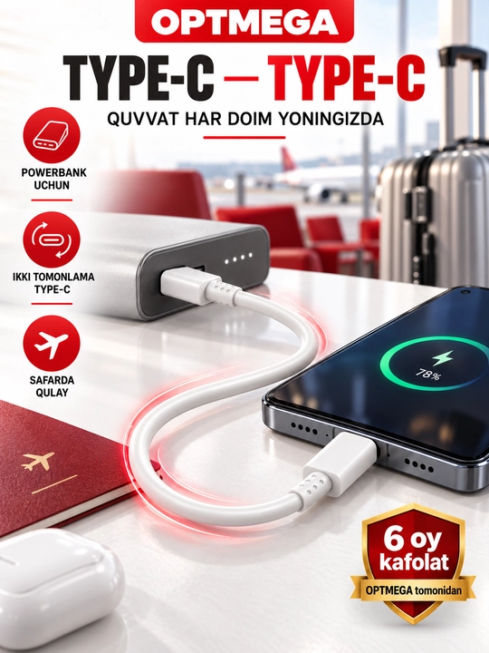 Tez zaryadlash uchun kabel, type-c to type-c, fast charging, Samsung, Xiaomi, tok kuchi 7A