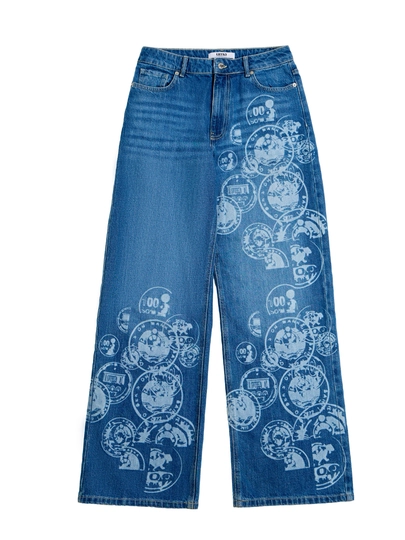 UMA ayollar uchun vintage printli Wide Leg jinsi shim