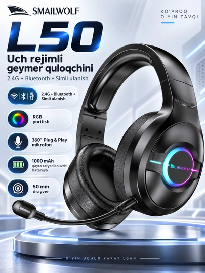 SMAILWOLF L50 mikrofonli simsiz o‘yin quloqchinlari - 